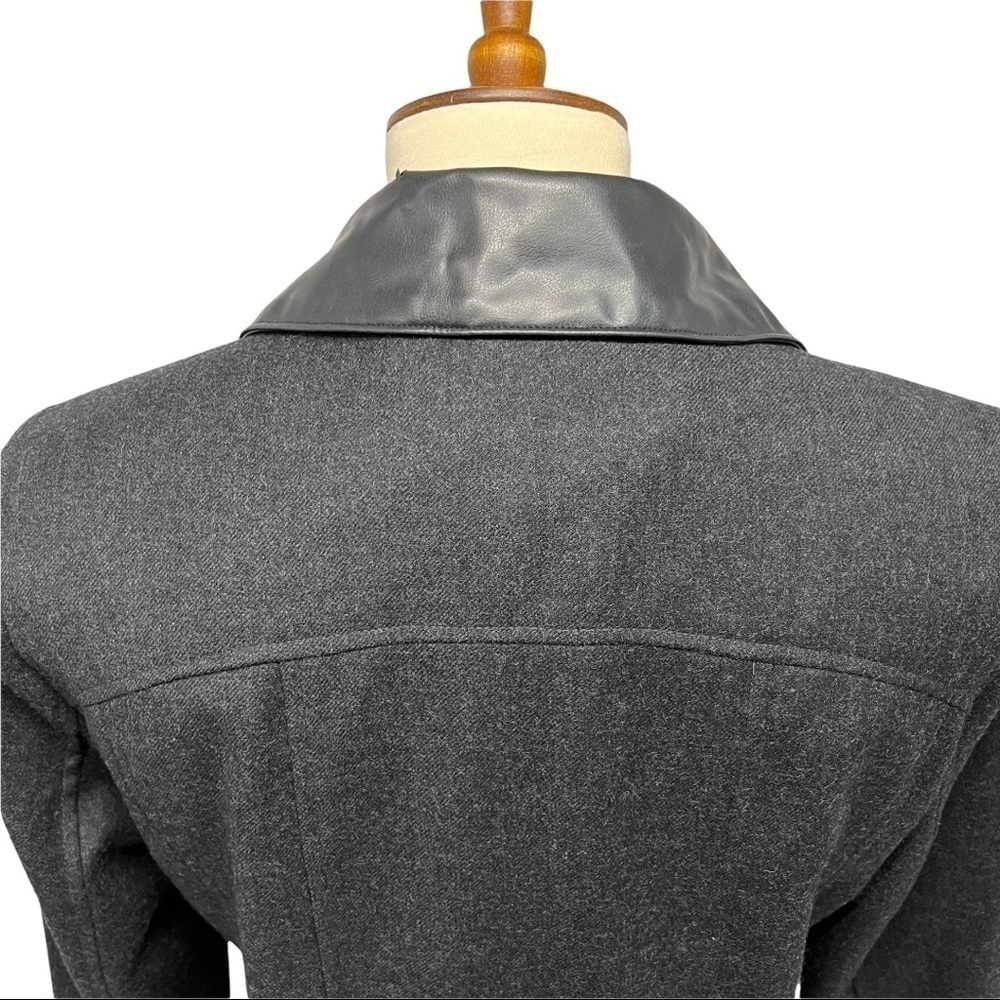 Sandro Wool Black Zip Front Jacket Vegan Leather Trim Classic Blazer Women Med - Picture 6 of 13